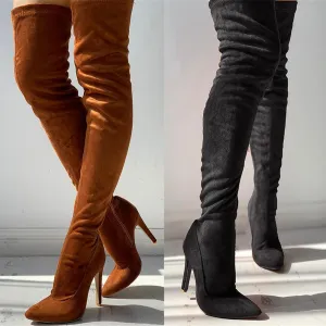 Marque 2019 Grandes tailles 32-48 Chaussures pour femmes Bottes fines Talons hauts Bottes montantes femme Rouge Noir Chaussures de soirée pour femmes Chaussures Fashion Nova