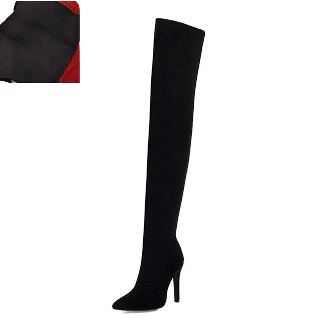 Marque 2019 Grandes tailles 32-48 Chaussures pour femmes Bottes fines Talons hauts Bottes montantes femme Rouge Noir Chaussures de soirée pour femmes Chaussures Fashion Nova