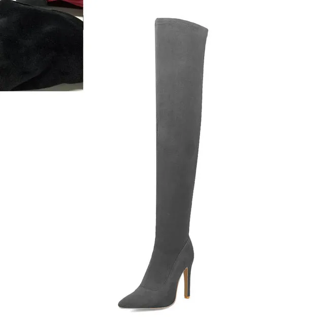 Marque 2019 Grandes tailles 32-48 Chaussures pour femmes Bottes fines Talons hauts Bottes montantes femme Rouge Noir Chaussures de soirée pour femmes Chaussures Fashion Nova