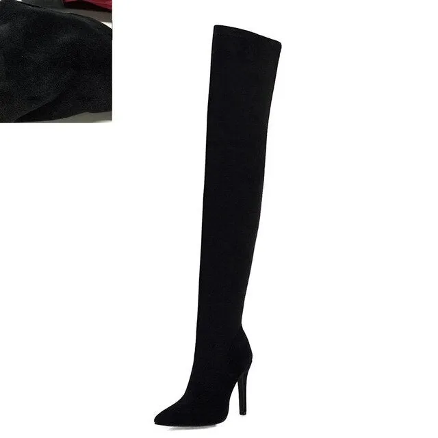Marque 2019 Grandes tailles 32-48 Chaussures pour femmes Bottes fines Talons hauts Bottes montantes femme Rouge Noir Chaussures de soirée pour femmes Chaussures Fashion Nova