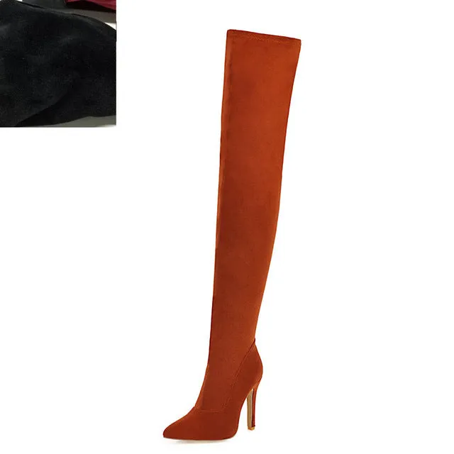 Marque 2019 Grandes tailles 32-48 Chaussures pour femmes Bottes fines Talons hauts Bottes montantes femme Rouge Noir Chaussures de soirée pour femmes Chaussures Fashion Nova