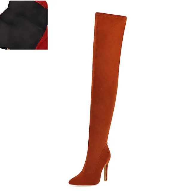 Marque 2019 Grandes tailles 32-48 Chaussures pour femmes Bottes fines Talons hauts Bottes montantes femme Rouge Noir Chaussures de soirée pour femmes Chaussures Fashion Nova