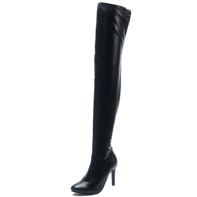 Marque 2019 Grandes tailles 32-48 Chaussures pour femmes Bottes fines Talons hauts Bottes montantes femme Rouge Noir Chaussures de soirée pour femmes Chaussures Fashion Nova