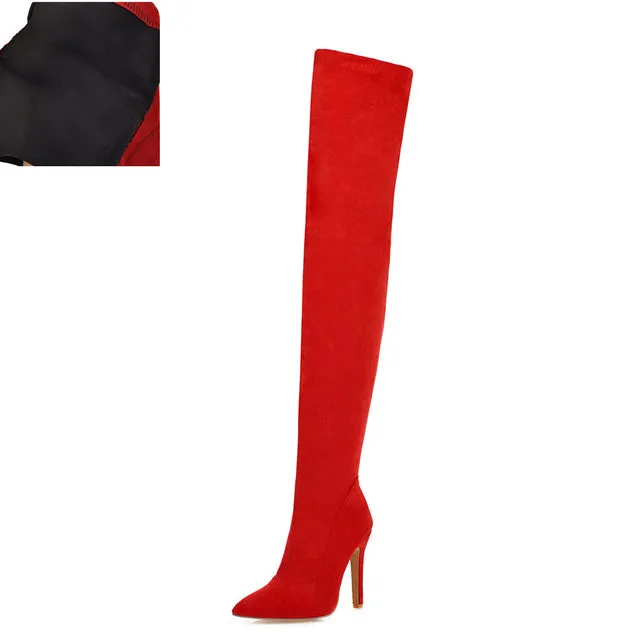 Marque 2019 Grandes tailles 32-48 Chaussures pour femmes Bottes fines Talons hauts Bottes montantes femme Rouge Noir Chaussures de soirée pour femmes Chaussures Fashion Nova