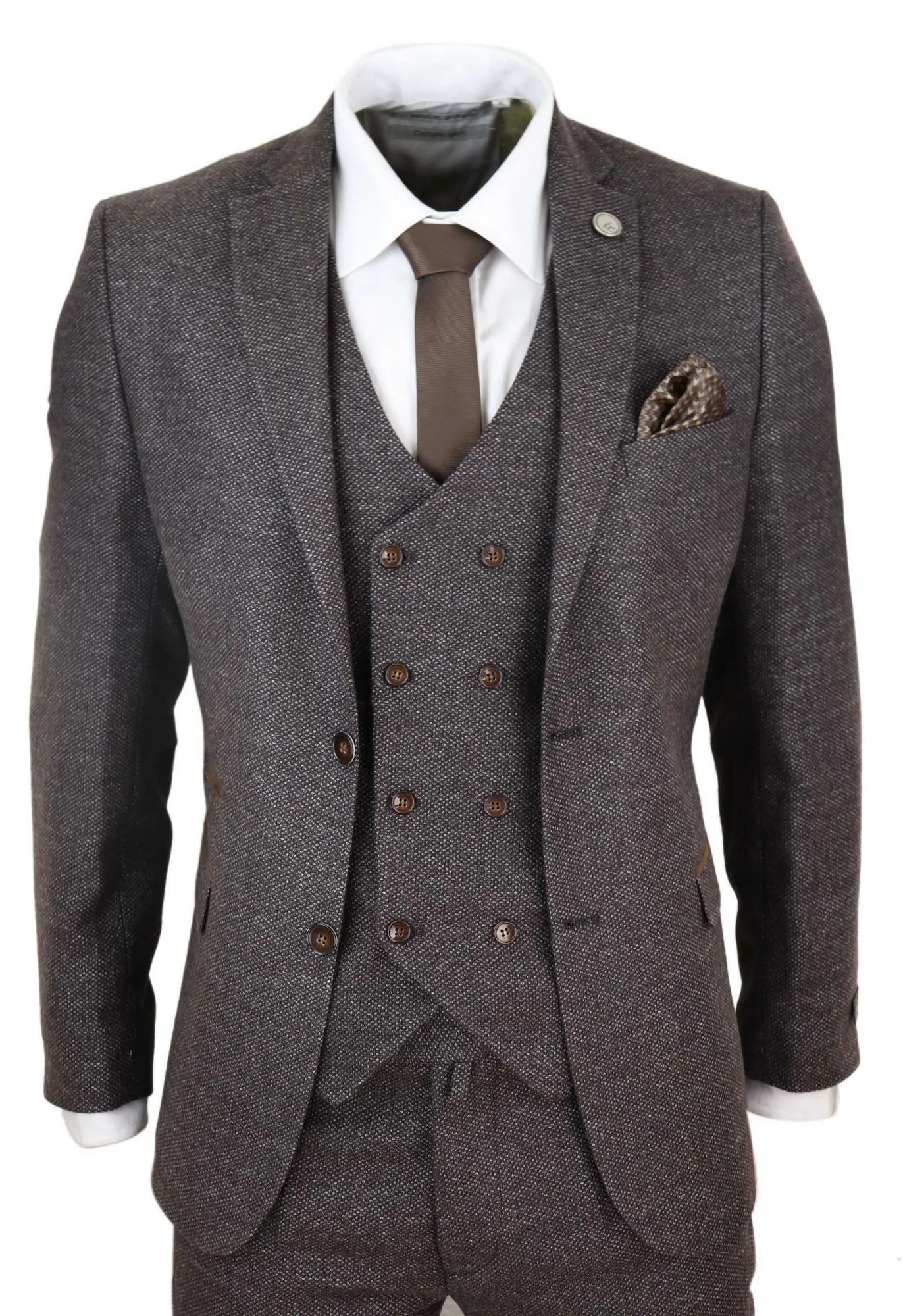 Costume 3 pièces en tweed à double boutonnage