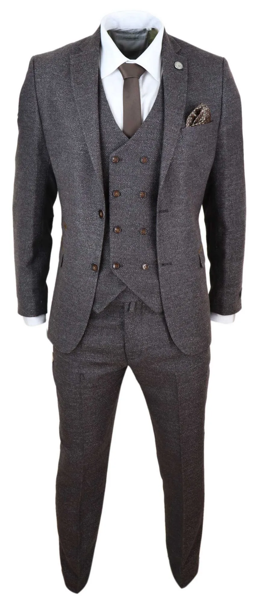Costume 3 pièces en tweed à double boutonnage
