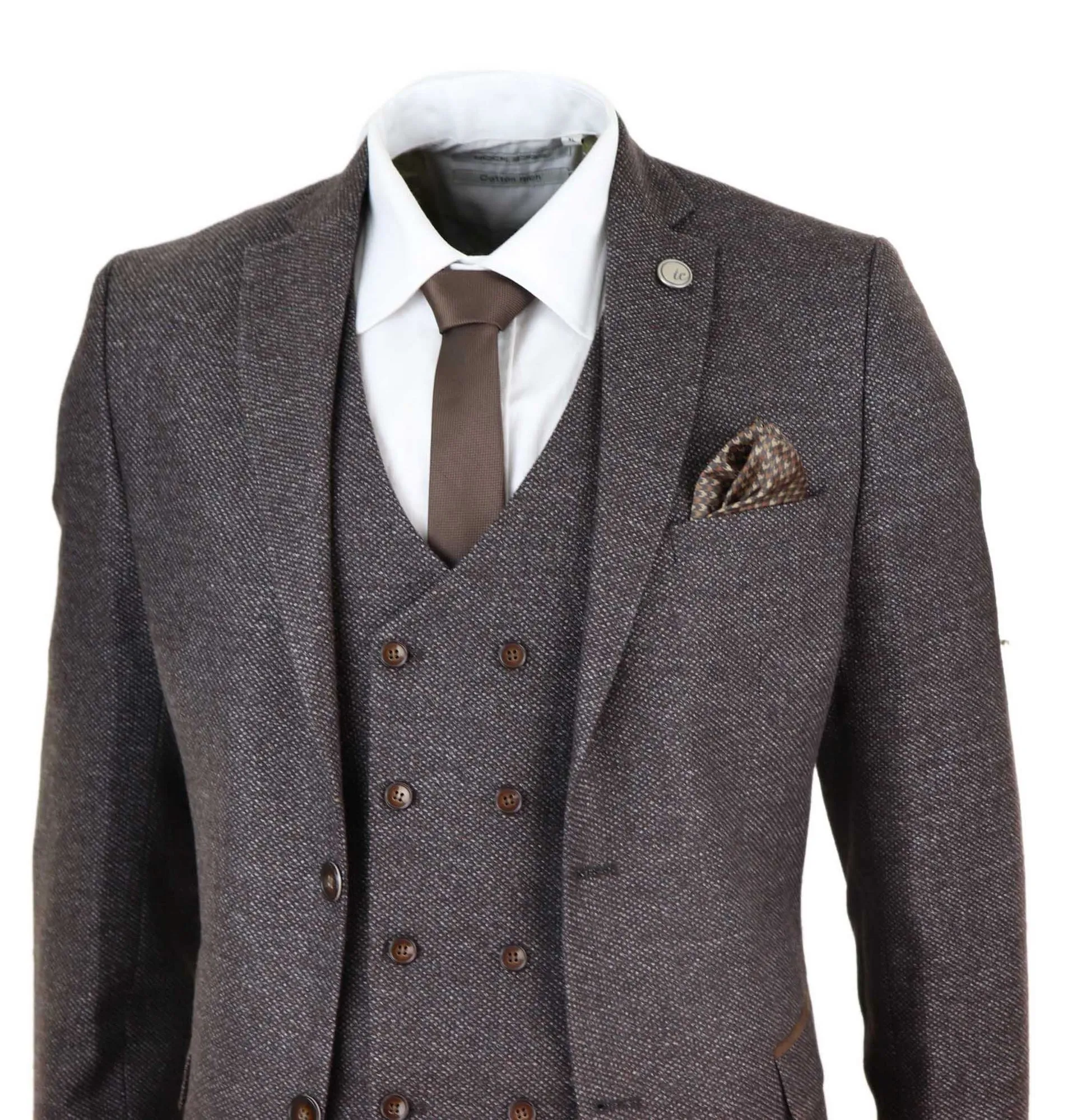 Costume 3 pièces en tweed à double boutonnage