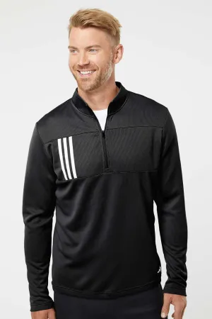 Adidas Hommes Sweat à Capuche 1/4 Zip à Double Maille 3 Bandes Évacuation de l'Humidité - Noir