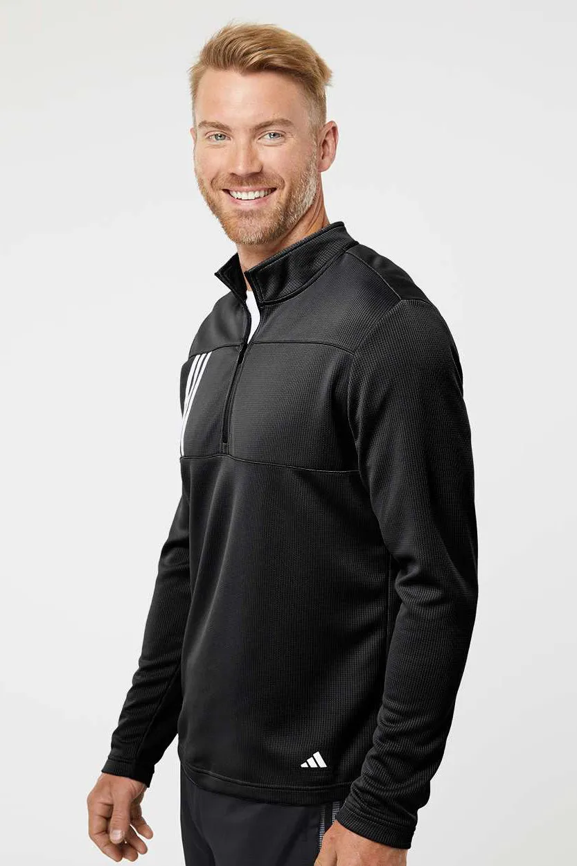 Adidas Hommes Sweat à Capuche 1/4 Zip à Double Maille 3 Bandes Évacuation de l'Humidité - Noir