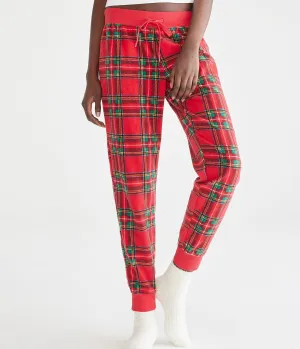 Aeropostale Pantalon de jogging en poly-polaire à carreaux pour femmes - Rouge - Taille XL - Polyester - Mode adolescente & Vêtements Vin cerise Aeropostale