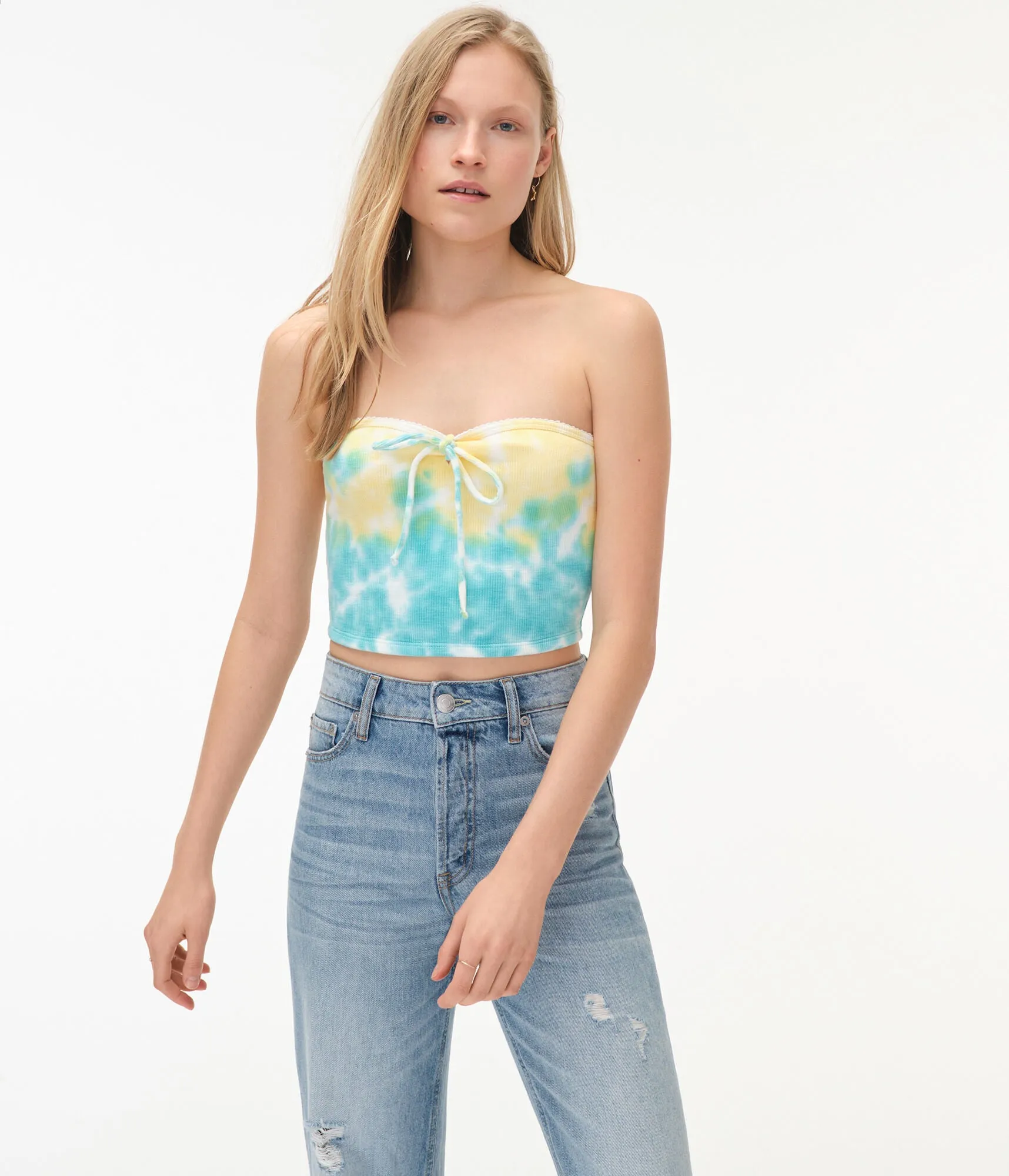 Aeropostale Haut décolleté en coton tie-dye convertible pour femmes - Jaune - Taille XL - Mode adolescente & Vêtements Luminary Green Aeropostale