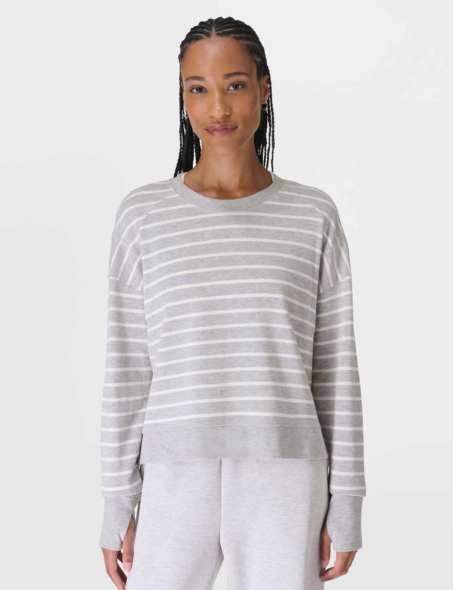 Sweat à capuche After Class - Rayure marl gris clair blanc Lily