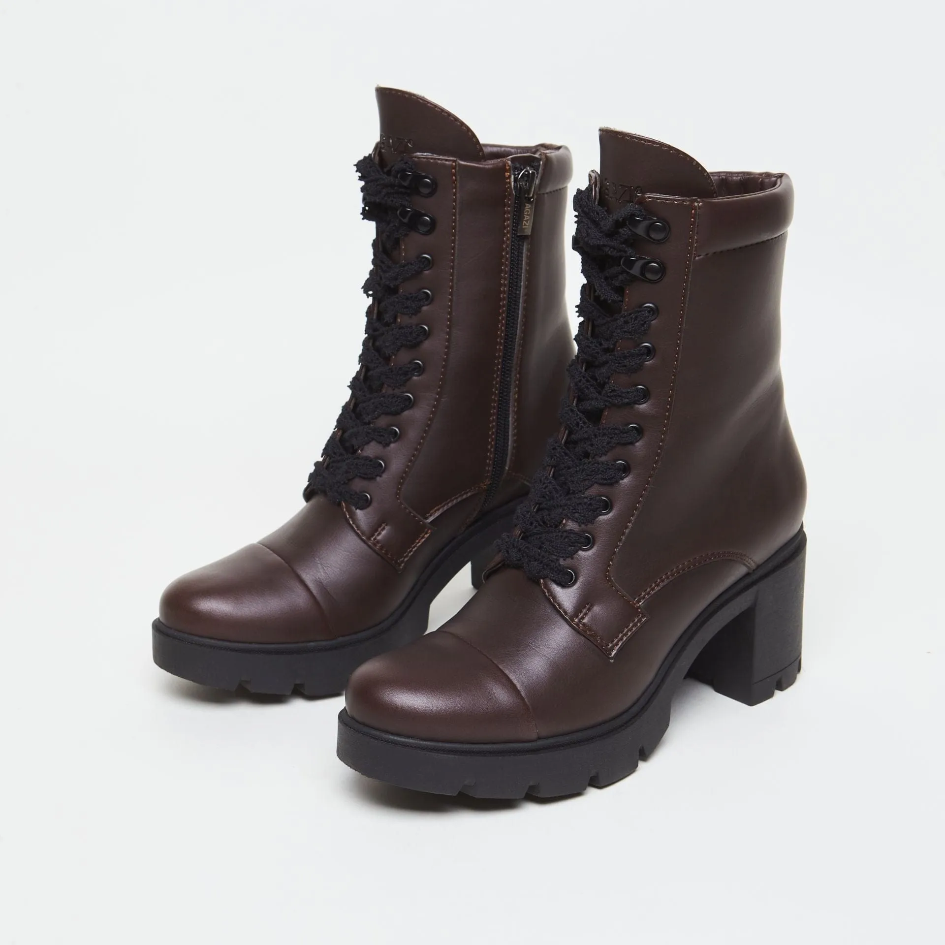 Bottes à lacets en similicuir vegan Aga | Chocolat
