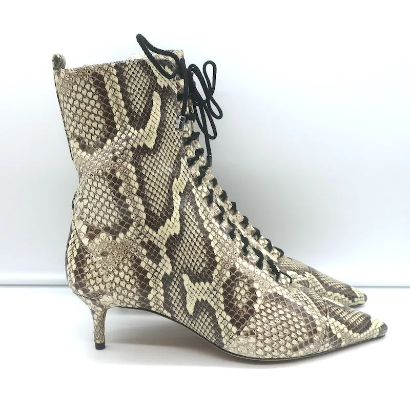Bottes cheville à talon kitten Millen en peau de serpent ivoire Alexandre Birman Taille 40.5