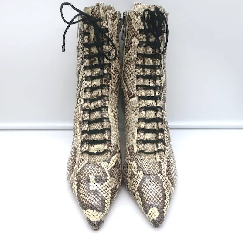 Bottes cheville à talon kitten Millen en peau de serpent ivoire Alexandre Birman Taille 40.5