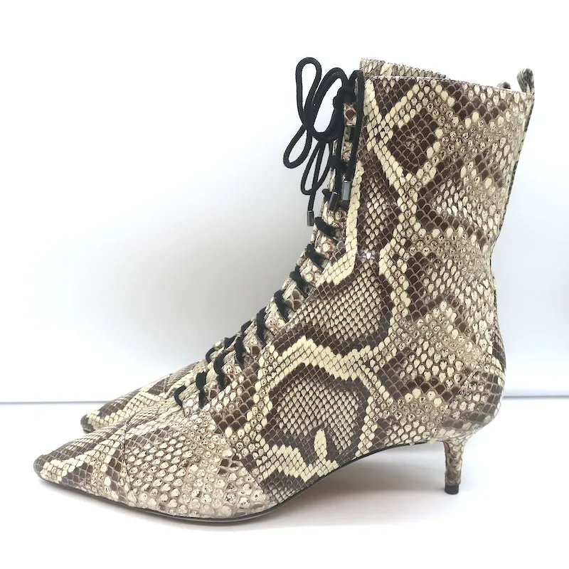 Bottes cheville à talon kitten Millen en peau de serpent ivoire Alexandre Birman Taille 40.5