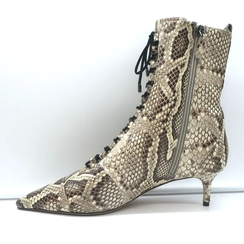 Bottes cheville à talon kitten Millen en peau de serpent ivoire Alexandre Birman Taille 40.5