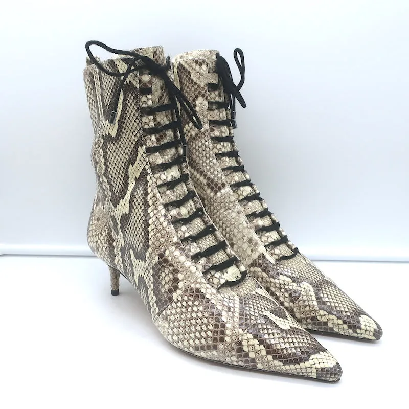 Bottes cheville à talon kitten Millen en peau de serpent ivoire Alexandre Birman Taille 40.5