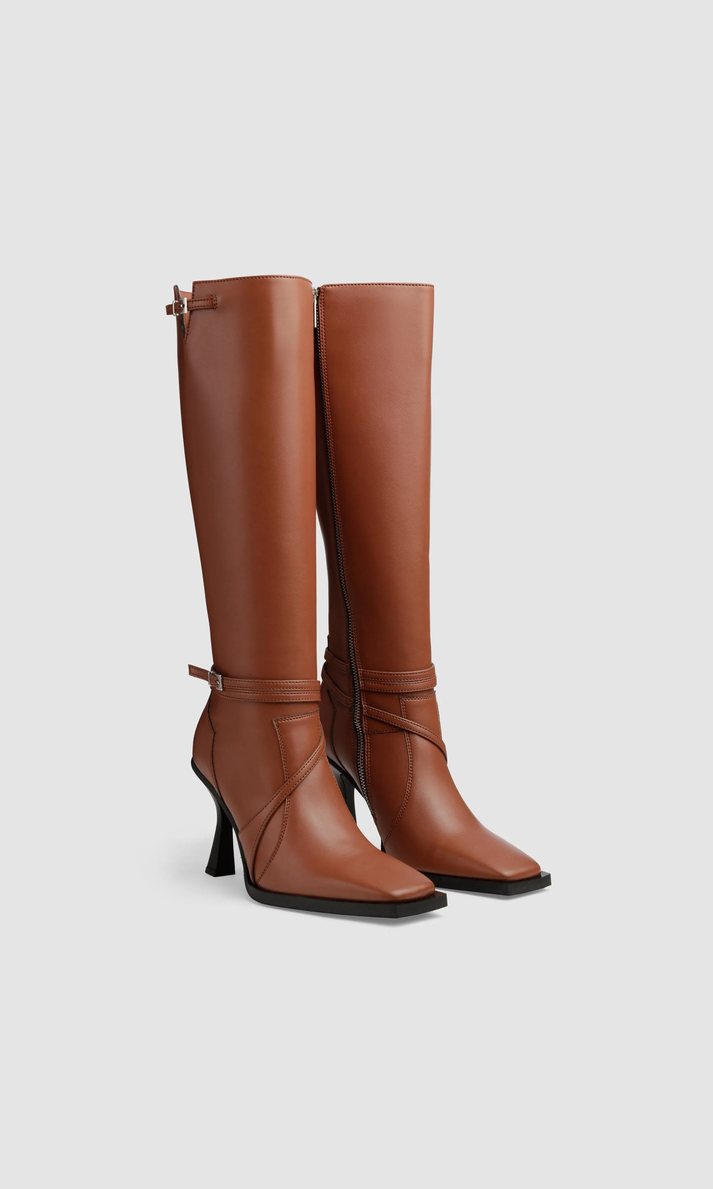 Bottes genou Alicia Vegan en similicuir pomme | Marron