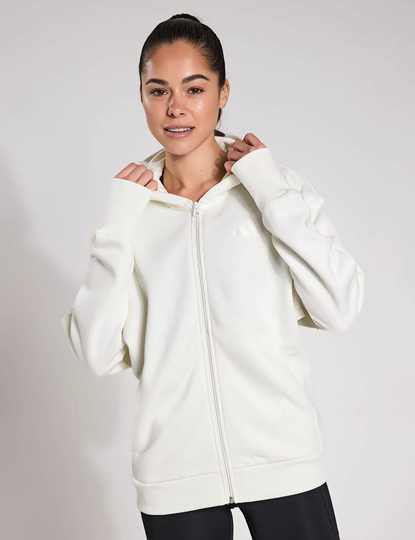 Pull à capuche en polaire ALL SZN à fermeture éclair - Blanc cassé