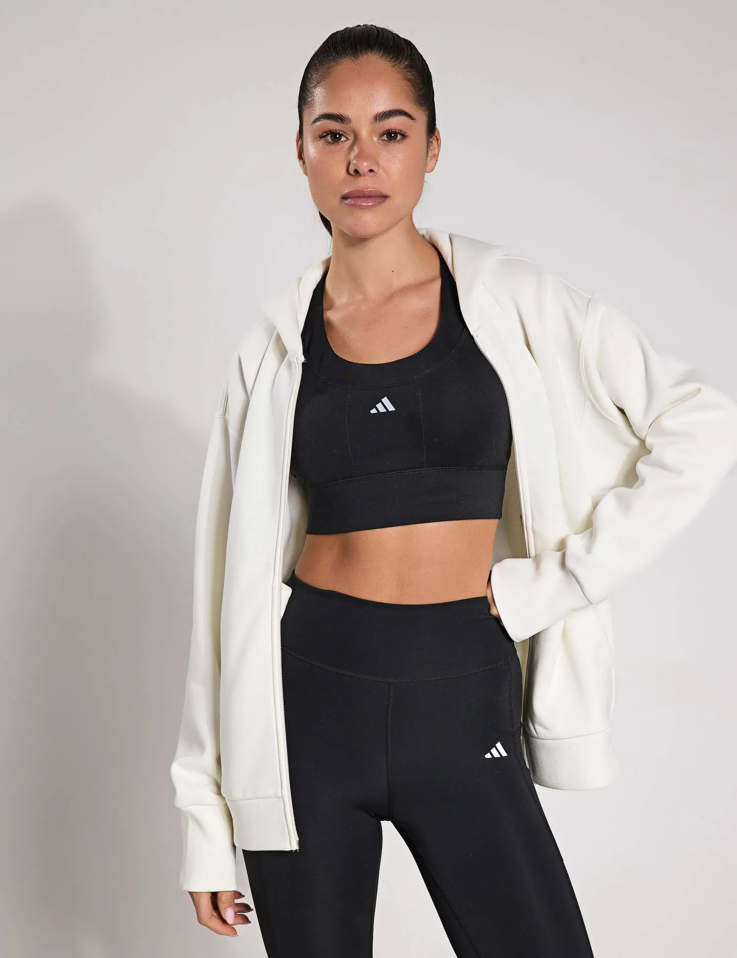 Pull à capuche en polaire ALL SZN à fermeture éclair - Blanc cassé