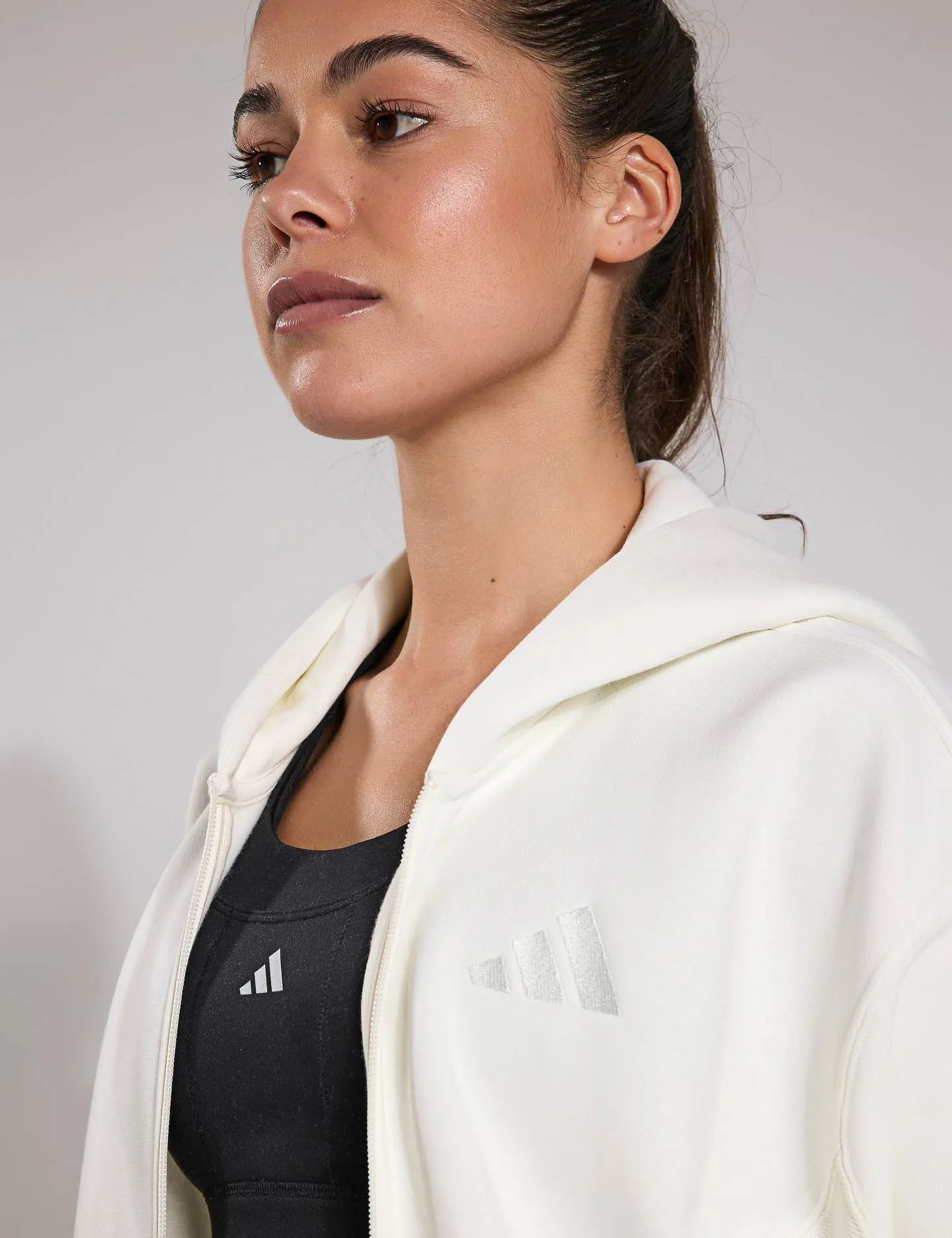 Pull à capuche en polaire ALL SZN à fermeture éclair - Blanc cassé