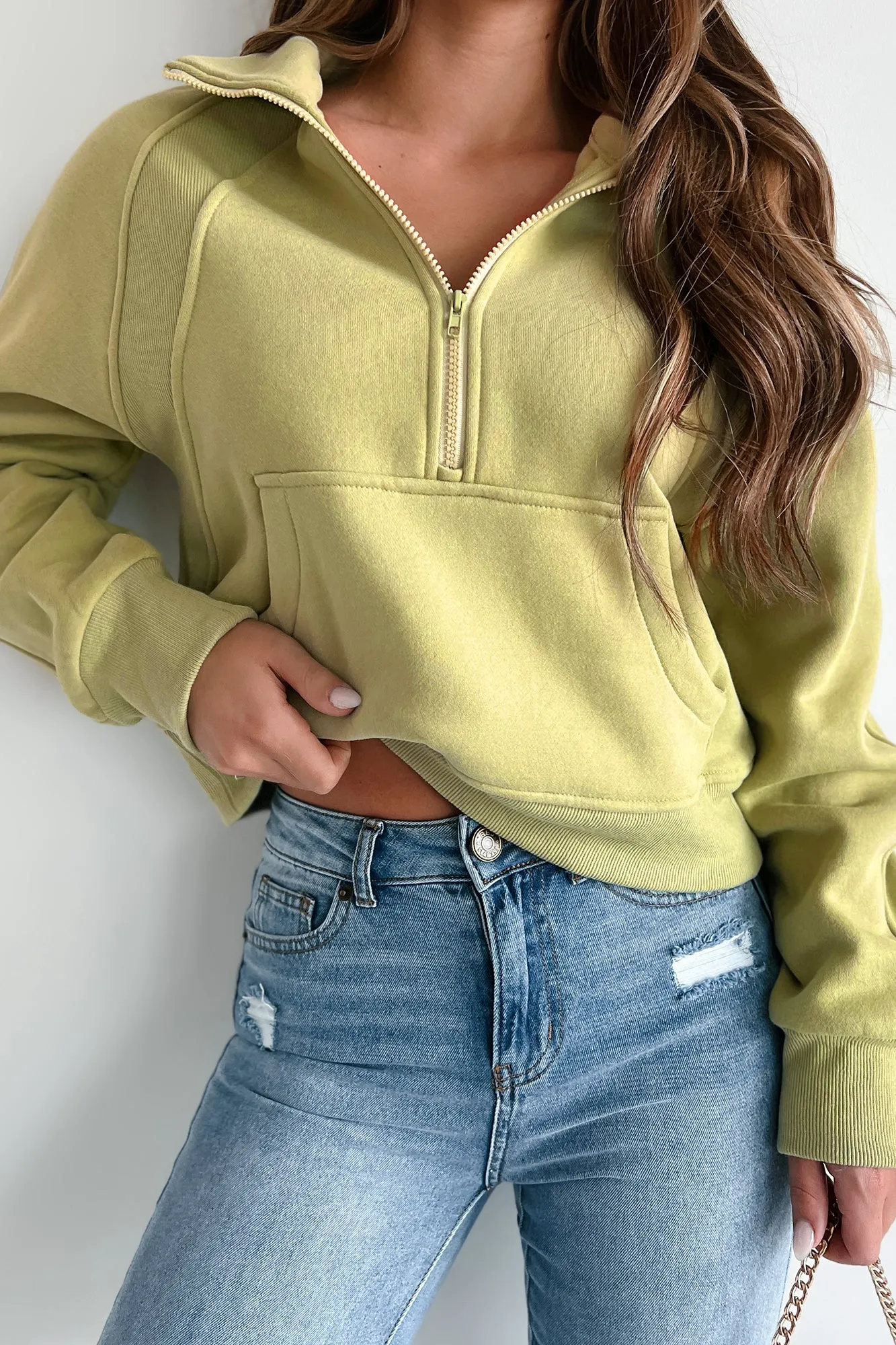 Pullover à demi-fermeture éclair Always Low Key (Vert sauge)