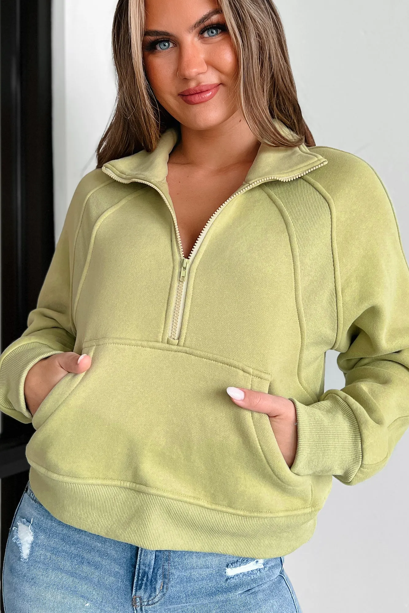 Pullover à demi-fermeture éclair Always Low Key (Vert sauge)
