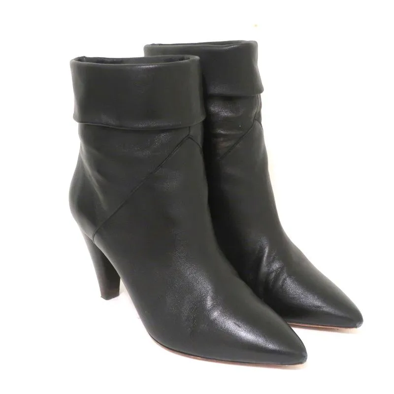 ba&sh Bottines Constanza en Cuir Noir Taille 39 Bout Pointu Talon Haut
