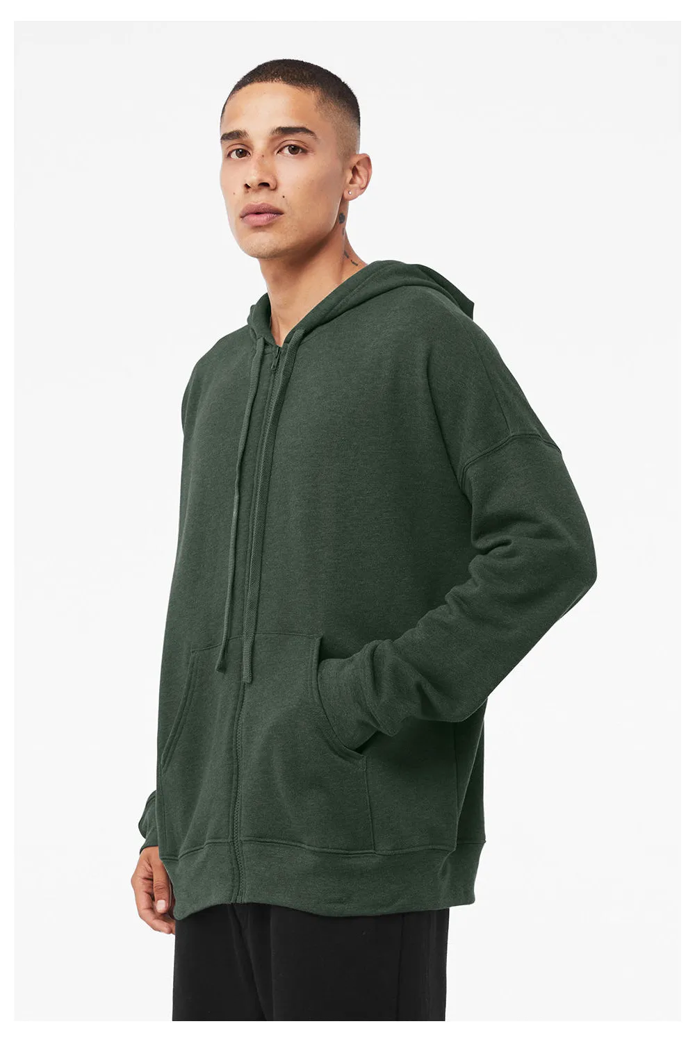 Bella   Canvas Pull à capuche en polaire éponge pour homme avec fermeture éclair et poches - Vert forêt chiné