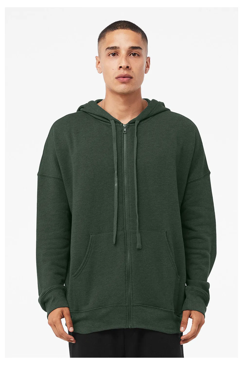Bella   Canvas Pull à capuche en polaire éponge pour homme avec fermeture éclair et poches - Vert forêt chiné