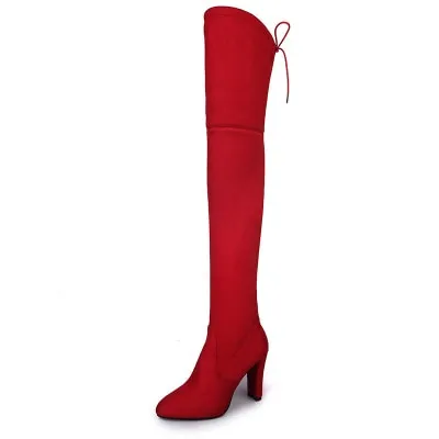 BORRUICE 2019 Bottes de fête sexy en daim et cuir pour femmes, bottes à talons hauts au-dessus du genou, bottes d'hiver extensibles en velours, chaussures mode Fashion Nova