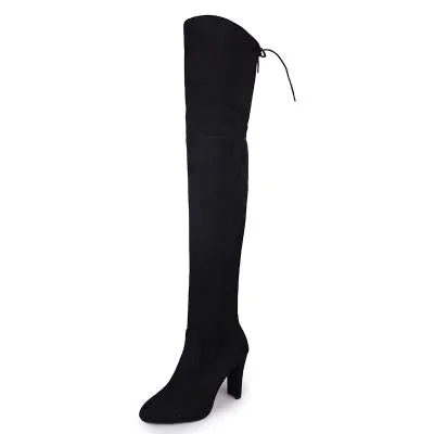 BORRUICE 2019 Bottes de fête sexy en daim et cuir pour femmes, bottes à talons hauts au-dessus du genou, bottes d'hiver extensibles en velours, chaussures mode Fashion Nova
