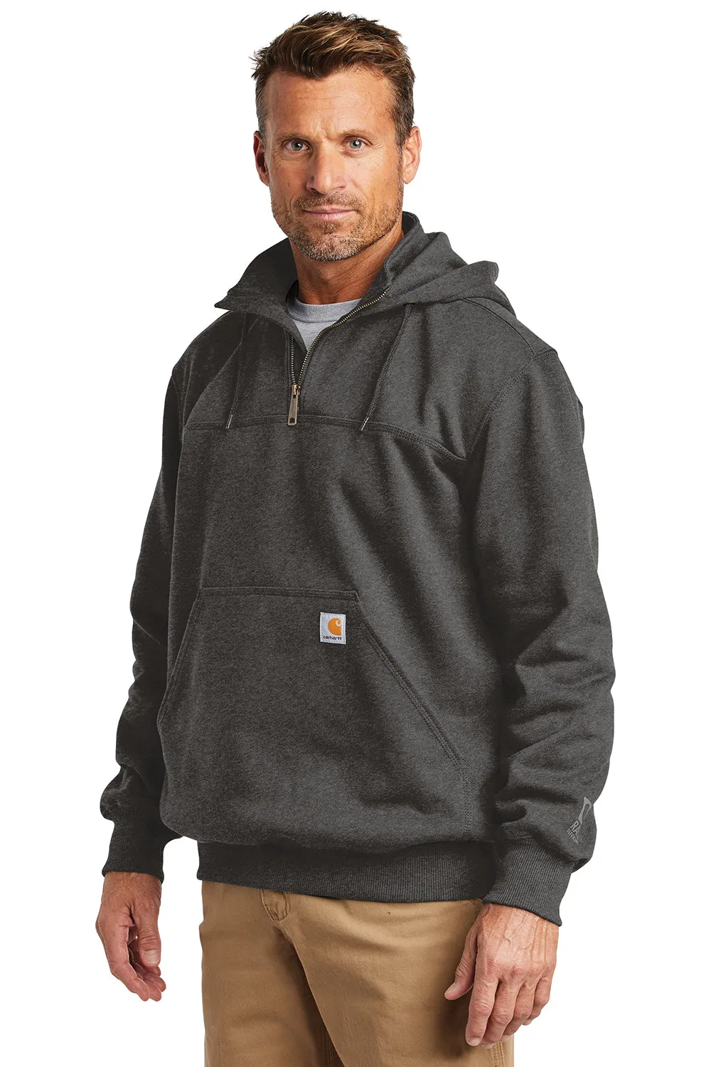 Carhartt Hommes Paxton Veste à capuche résistante à la pluie et à l'eau 1/4 zip avec poche kangourou - Gris anthracite chiné
