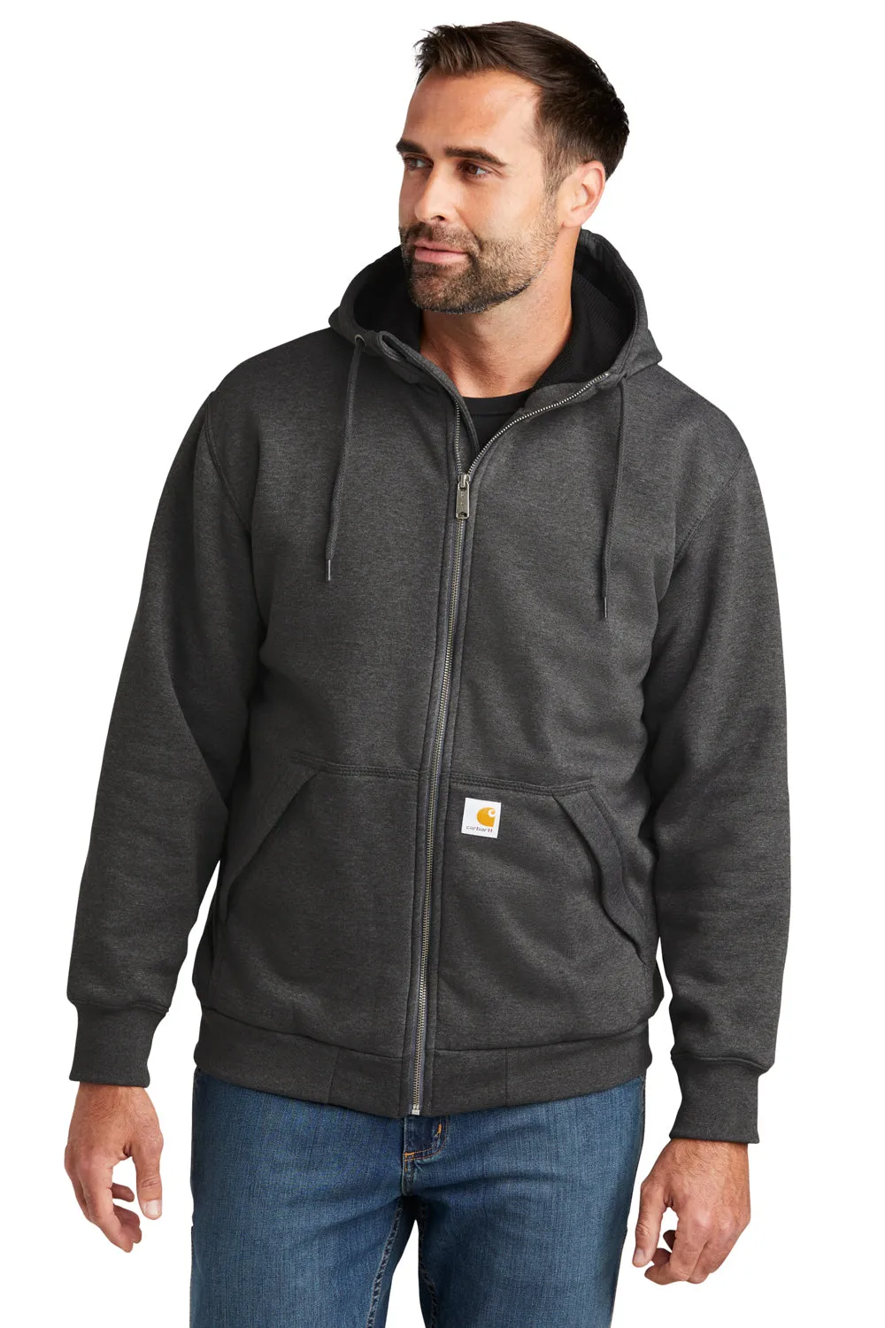 Carhartt Sweat à capuche résistant à l'eau avec doublure thermique et fermeture éclair complète - Gris anthracite chiné
