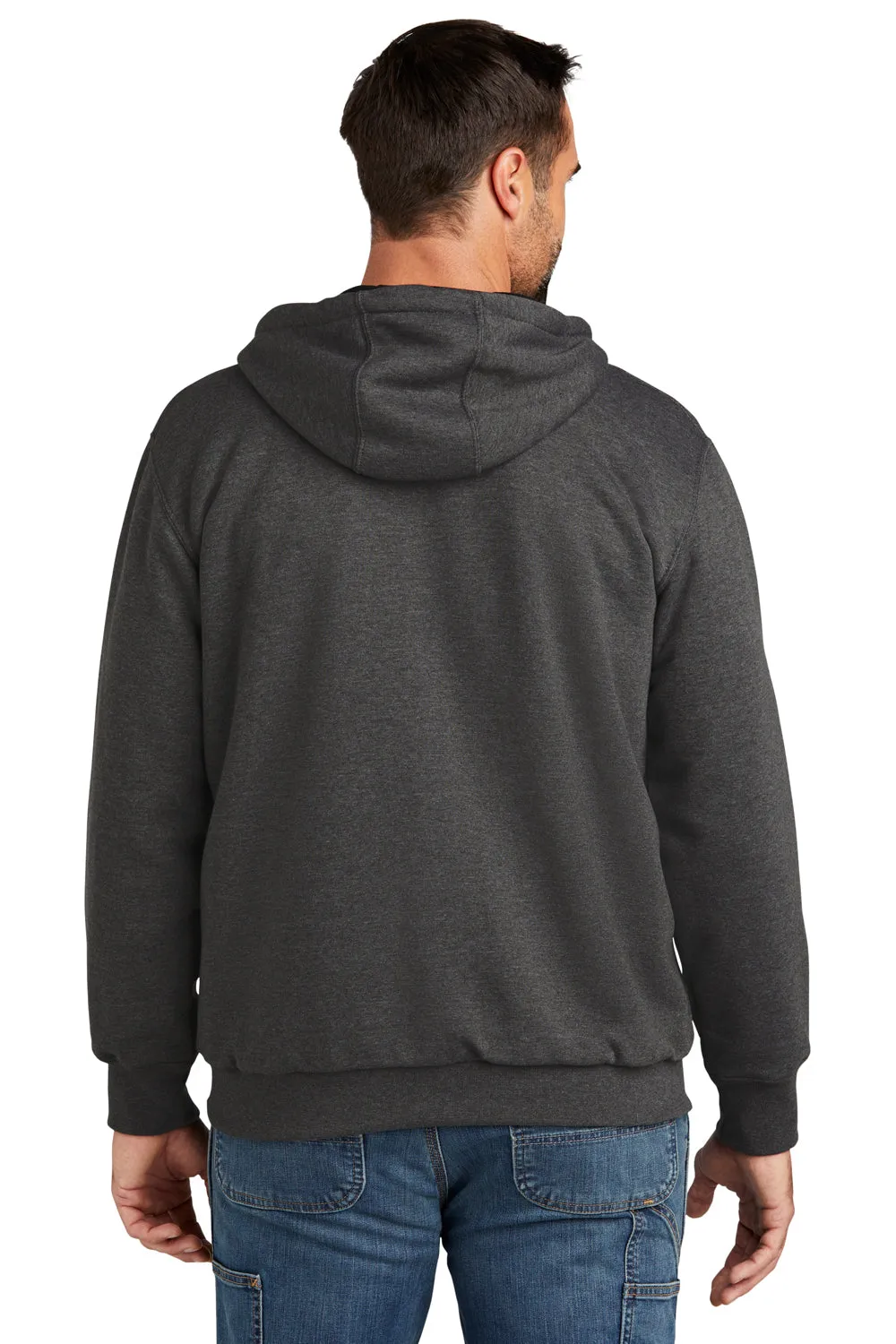 Carhartt Sweat à capuche résistant à l'eau avec doublure thermique et fermeture éclair complète - Gris anthracite chiné