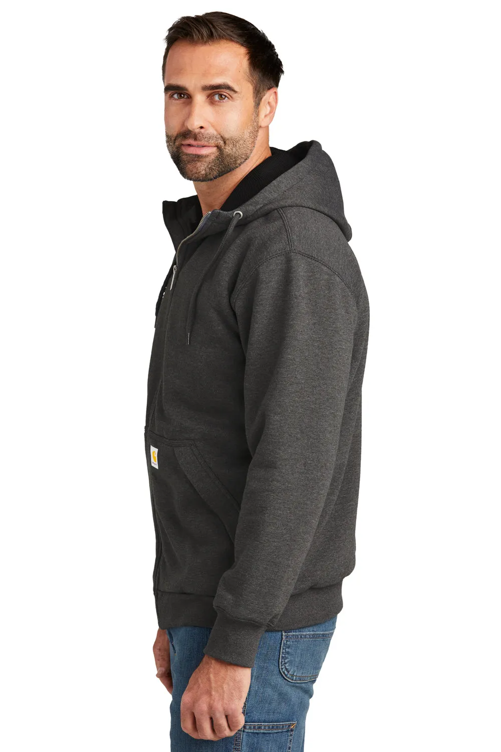 Carhartt Sweat à capuche résistant à l'eau avec doublure thermique et fermeture éclair complète - Gris anthracite chiné