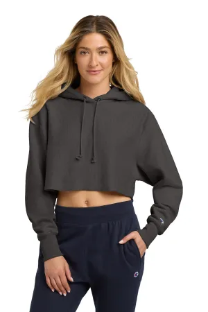 Champion Sweat à capuche femme coupe crop inversée - Gris charbon chiné