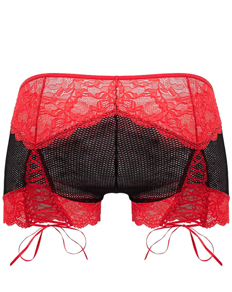 Vêtements_Candyman_Sous-vêtements pour hommes Candyman 99779 Caleçon en maille dentelle Noir-rouge