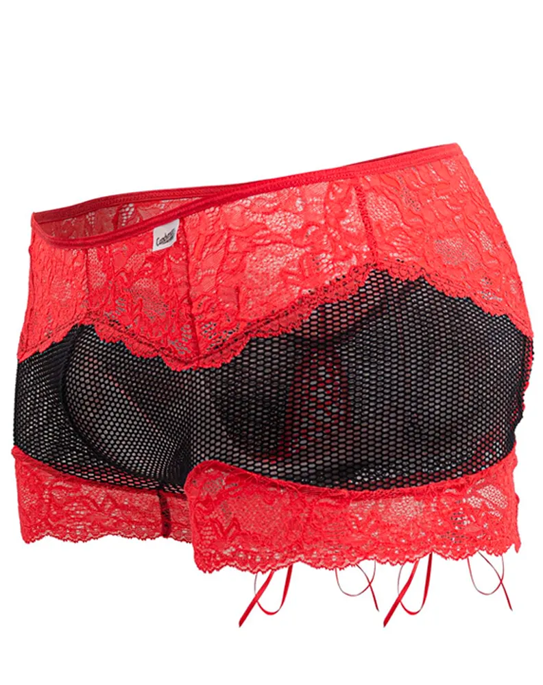 Vêtements_Candyman_Sous-vêtements pour hommes Candyman 99779 Caleçon en maille dentelle Noir-rouge