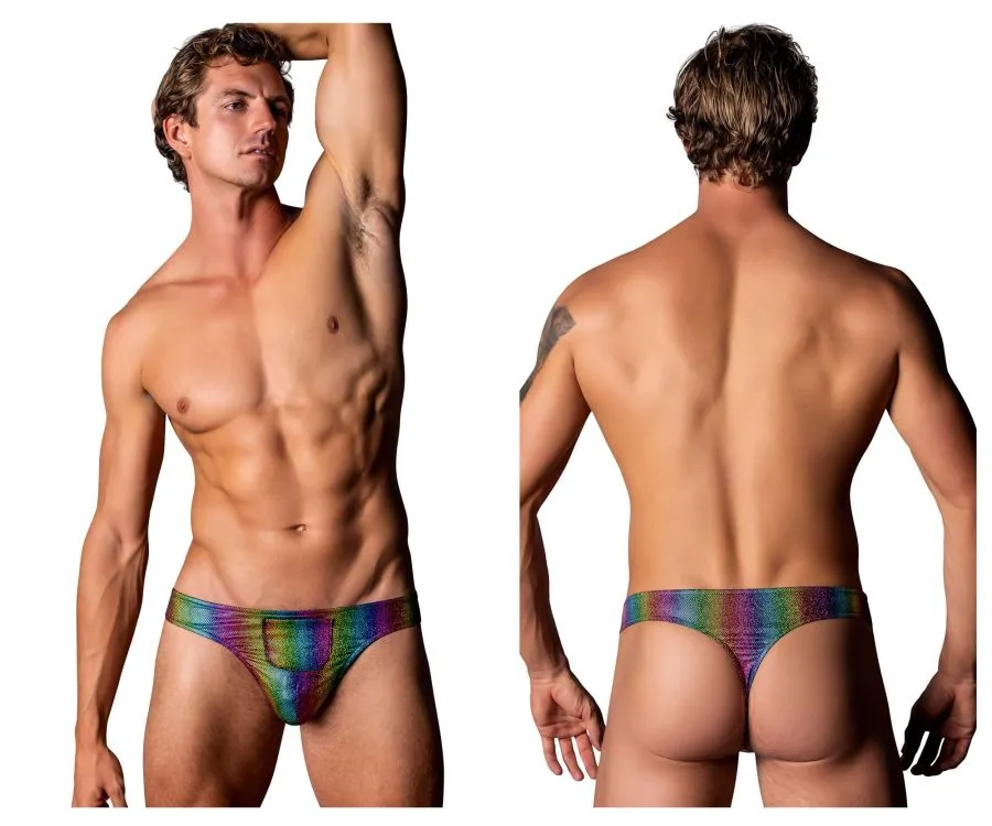 Vêtements Homme Power Sous-vêtements Homme Power 421-297 Pack N Play String avec Pochette à Préservatif à l'Avant Couleur Arc-en-ciel