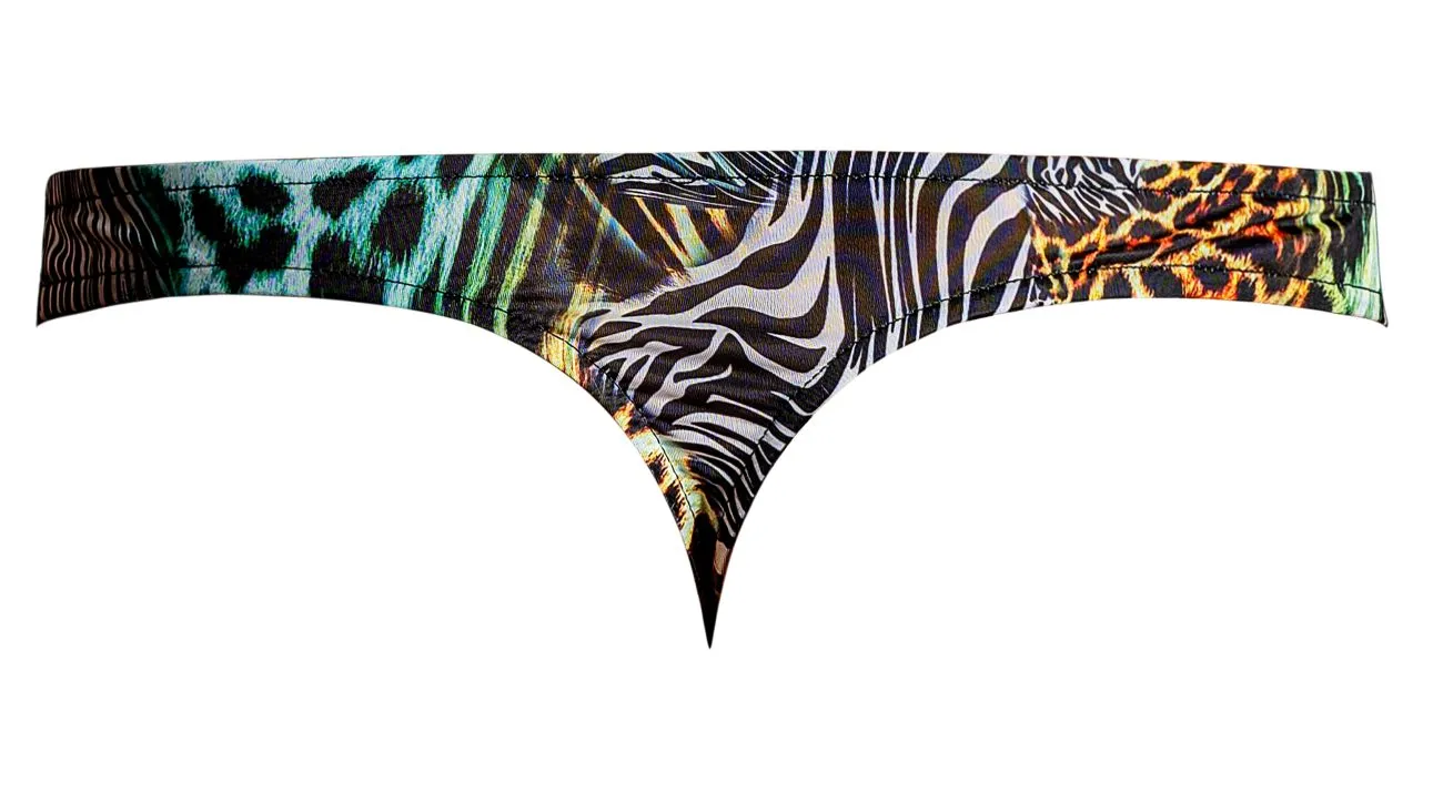 Vêtements_Homme Power_Sous-vêtements Homme Power 439-295 String Sauvage avec 2 Anneaux Couleur Multi Animal