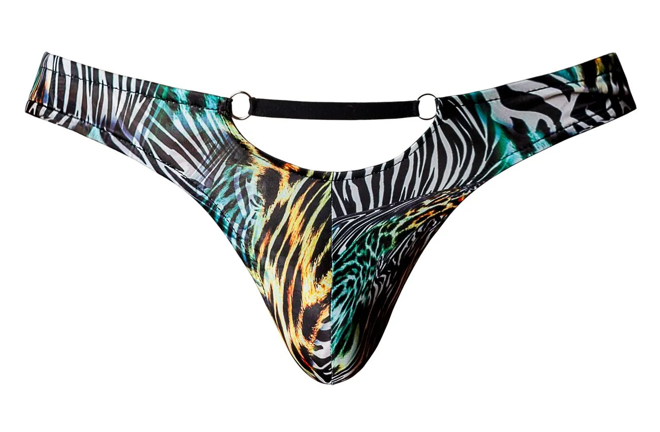 Vêtements_Homme Power_Sous-vêtements Homme Power 439-295 String Sauvage avec 2 Anneaux Couleur Multi Animal