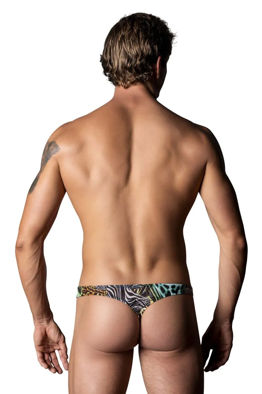Vêtements_Homme Power_Sous-vêtements Homme Power 439-295 String Sauvage avec 2 Anneaux Couleur Multi Animal