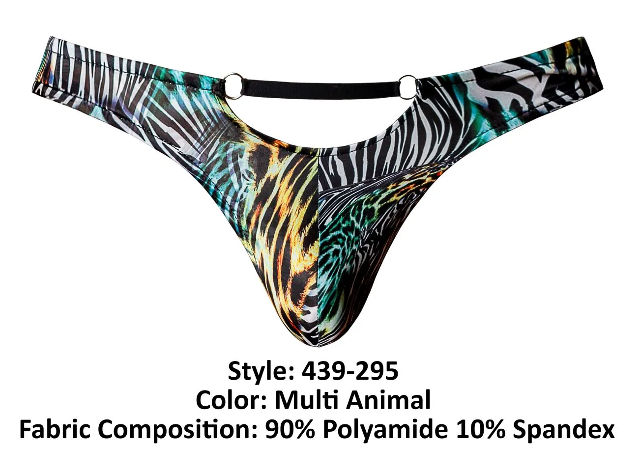 Vêtements_Homme Power_Sous-vêtements Homme Power 439-295 String Sauvage avec 2 Anneaux Couleur Multi Animal