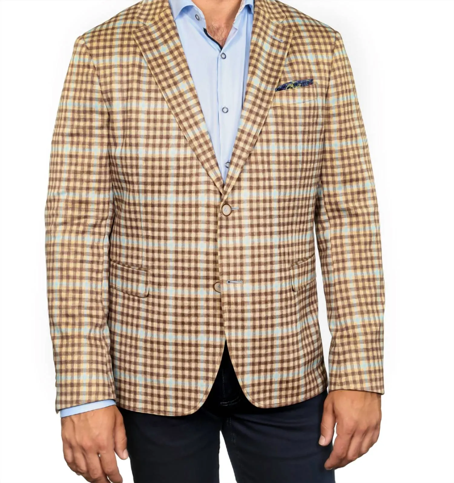 Veste Colton à Carreaux Élastique en Beige avec Bleu