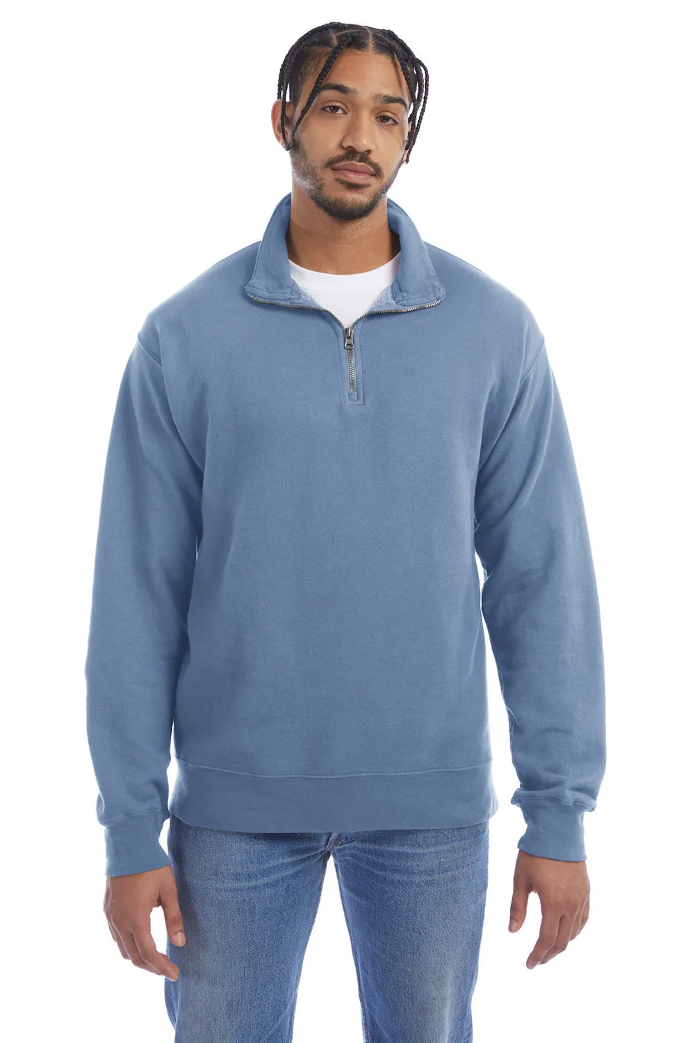 Pull à capuche 1/4 zip ComfortWash By Hanes pour homme - Bleu eau salée