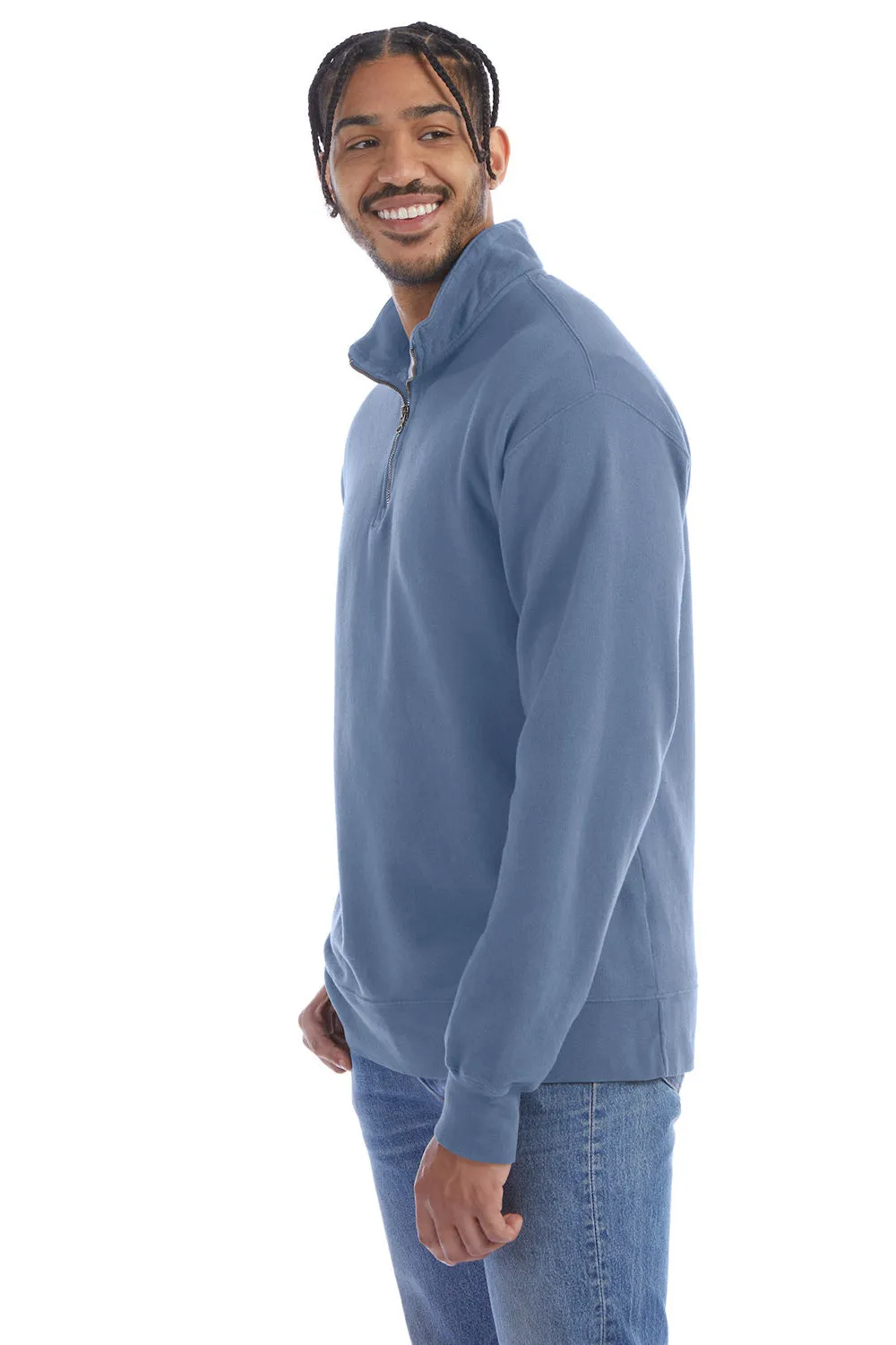 Pull à capuche 1/4 zip ComfortWash By Hanes pour homme - Bleu eau salée