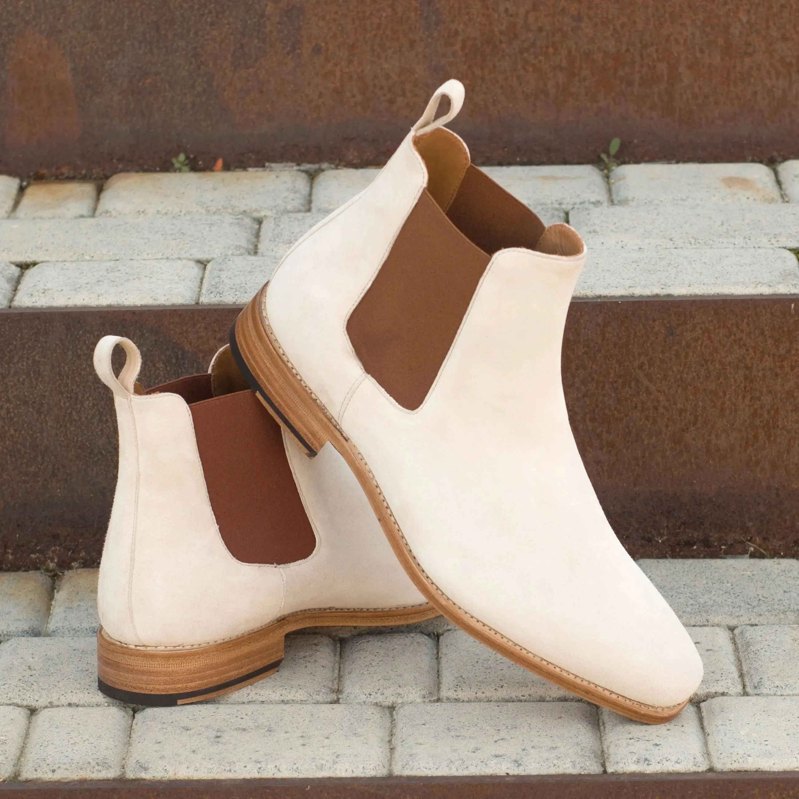 Chaussures Dapperfam DapperFam Monza en Suède Italien Ivoire Bottes Chelsea pour Hommes