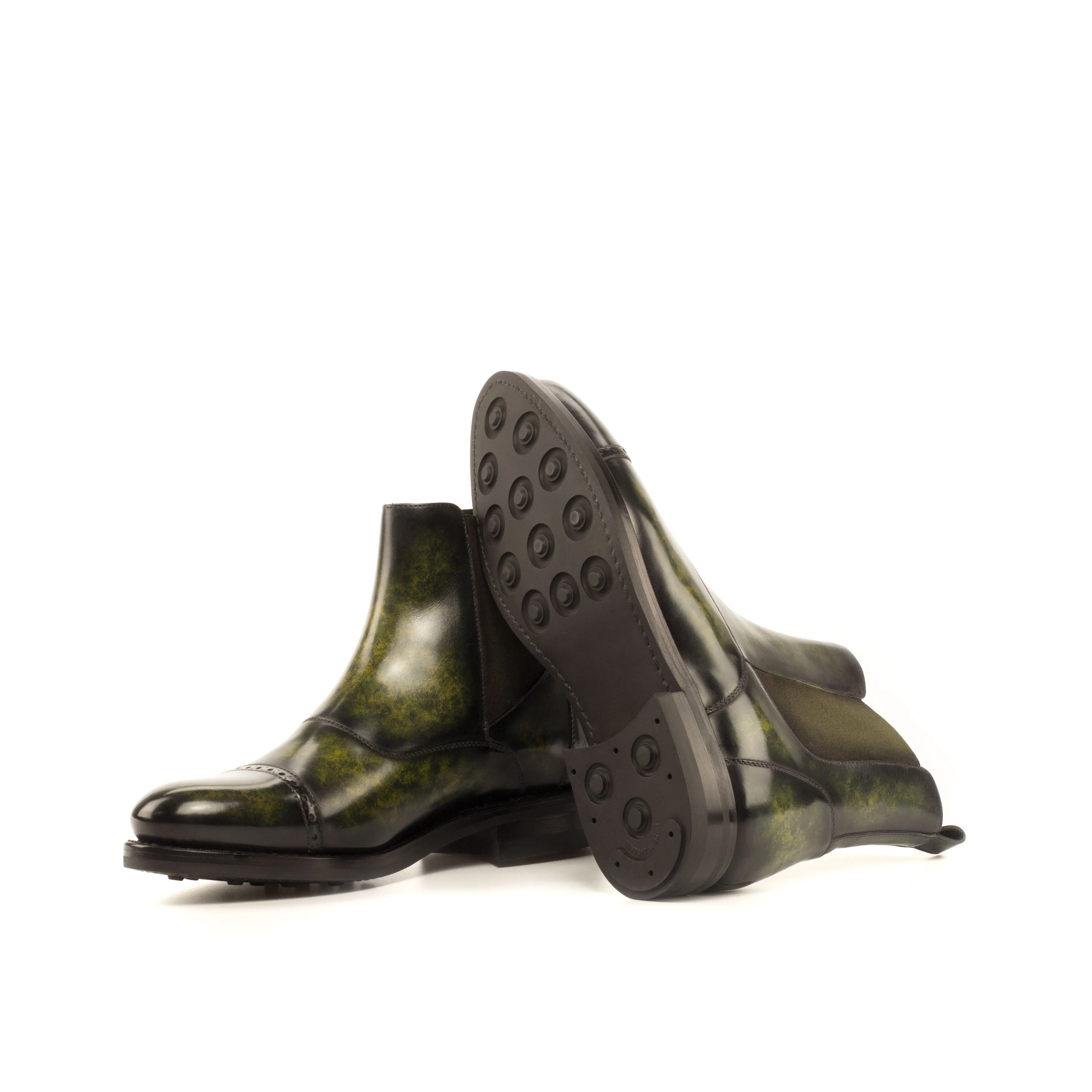 Chaussures Dapperfam DapperFam Vesuvio en kaki Bottes multiples Chelsea à patine peinte à la main pour hommes